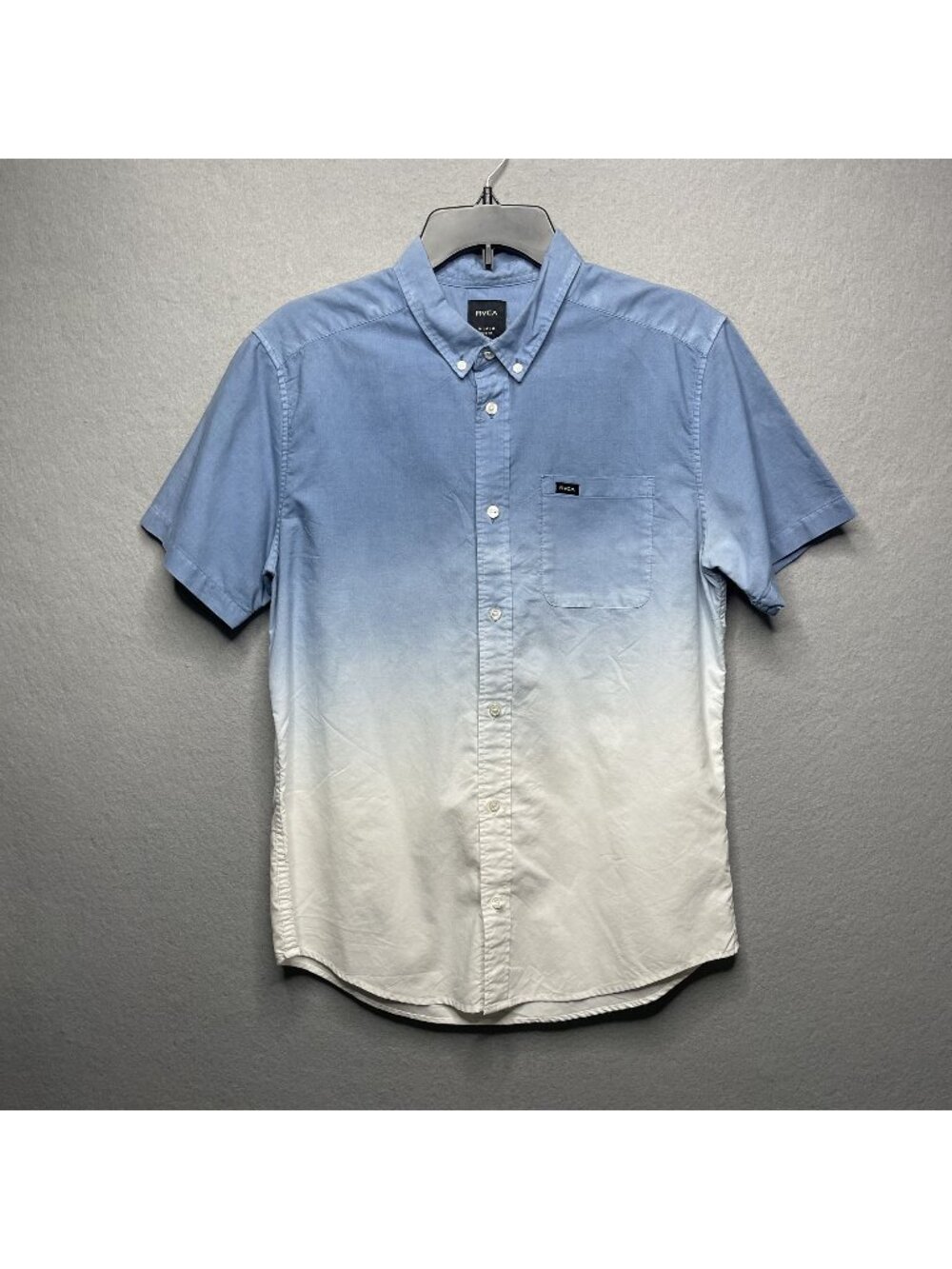 RVCA Mens Slim Fit Short Sleeve Button-Up Shirt Gradient Blue To White Size M